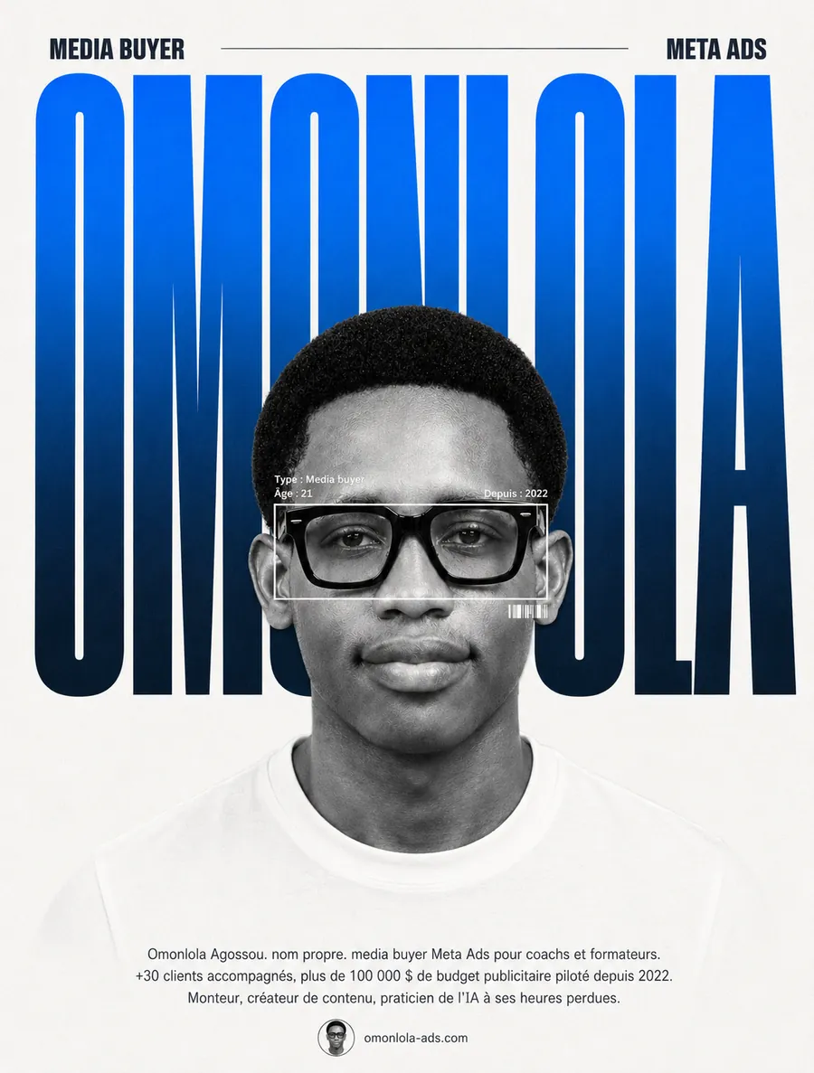 Affiche IA : portrait Omonlola media buyer