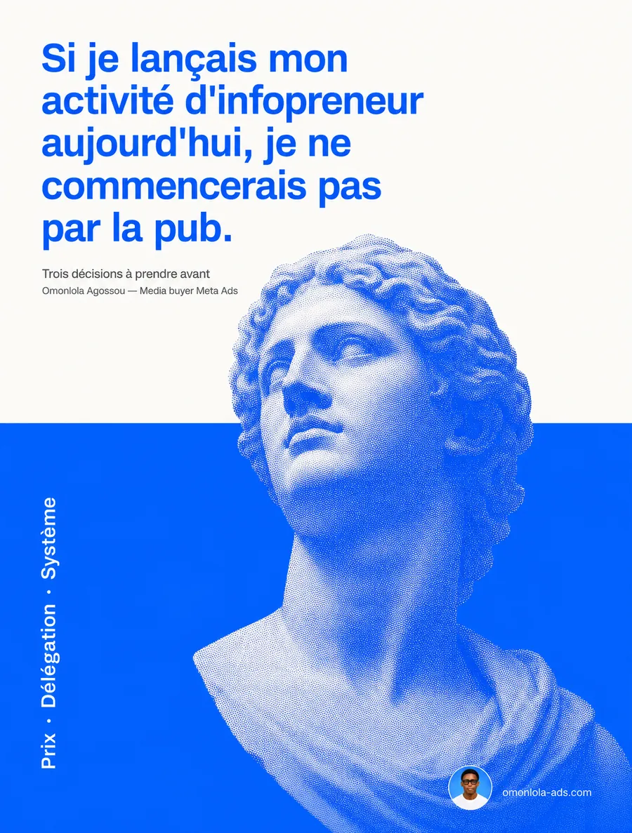 Affiche IA : statue, lancer son activité d'infopreneur