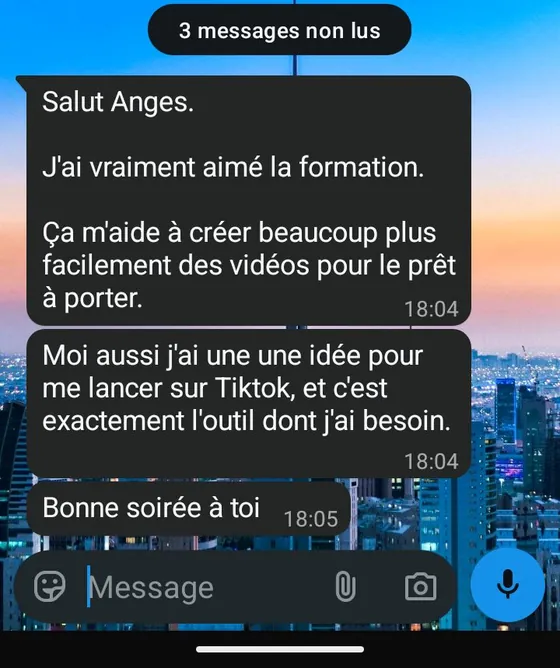Message : la formation m'aide à créer des vidéos pour le prêt-à-porter